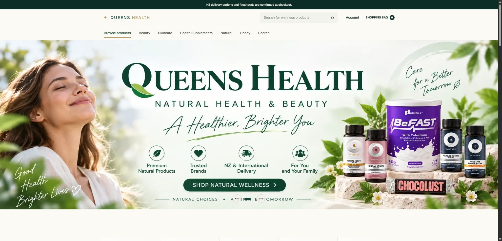 Queens Health actual website screenshot